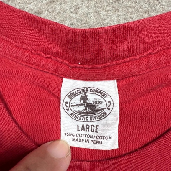Vintage Hollister T Shirt Men's Size L Red Short Sleeve Crew Neck Y2K Tee - Picture 4 of 7